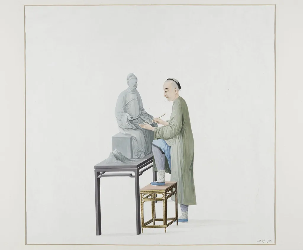 Man Making a Statue, by Puqua, paint, 1790