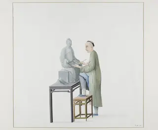 Man Making a Statue, by Puqua, paint, 1790