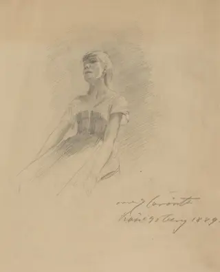 Seated Young Woman [recto], by Lovis Corinth, graphite, 1889