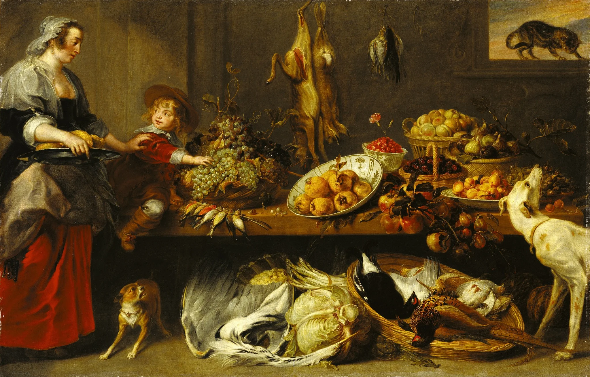 Kitchen Still Life with a Maid and Young Boy, detail