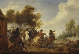 A Cavalry Engagement, by Adam Frans van der Meulen, oil, 1671