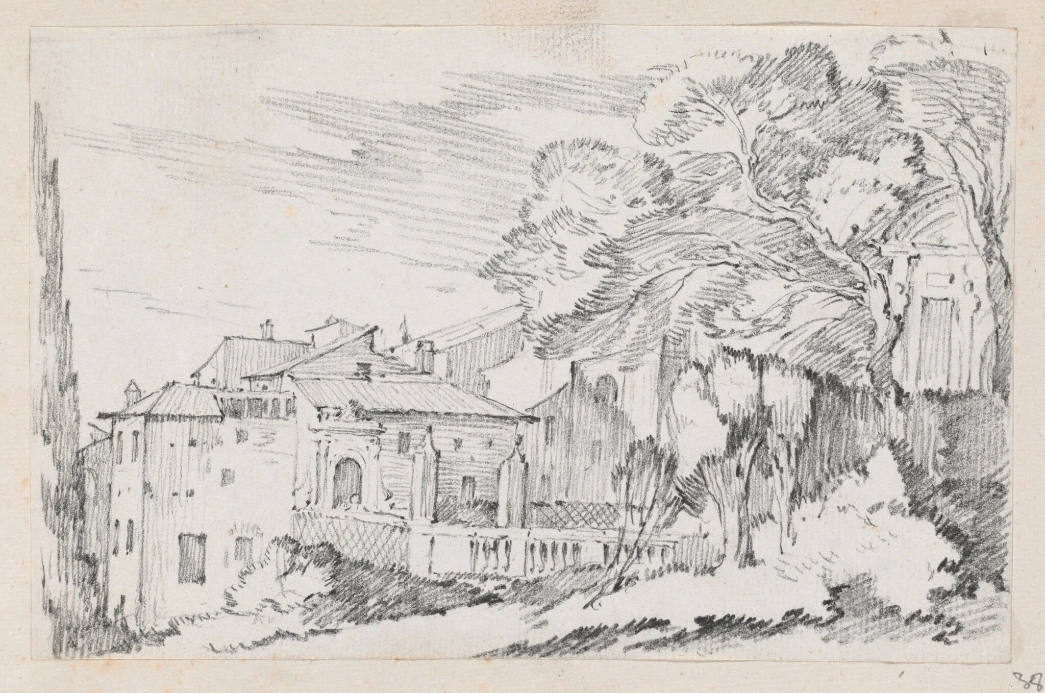 Houses and a Garden on a Hillside in Italy, detail