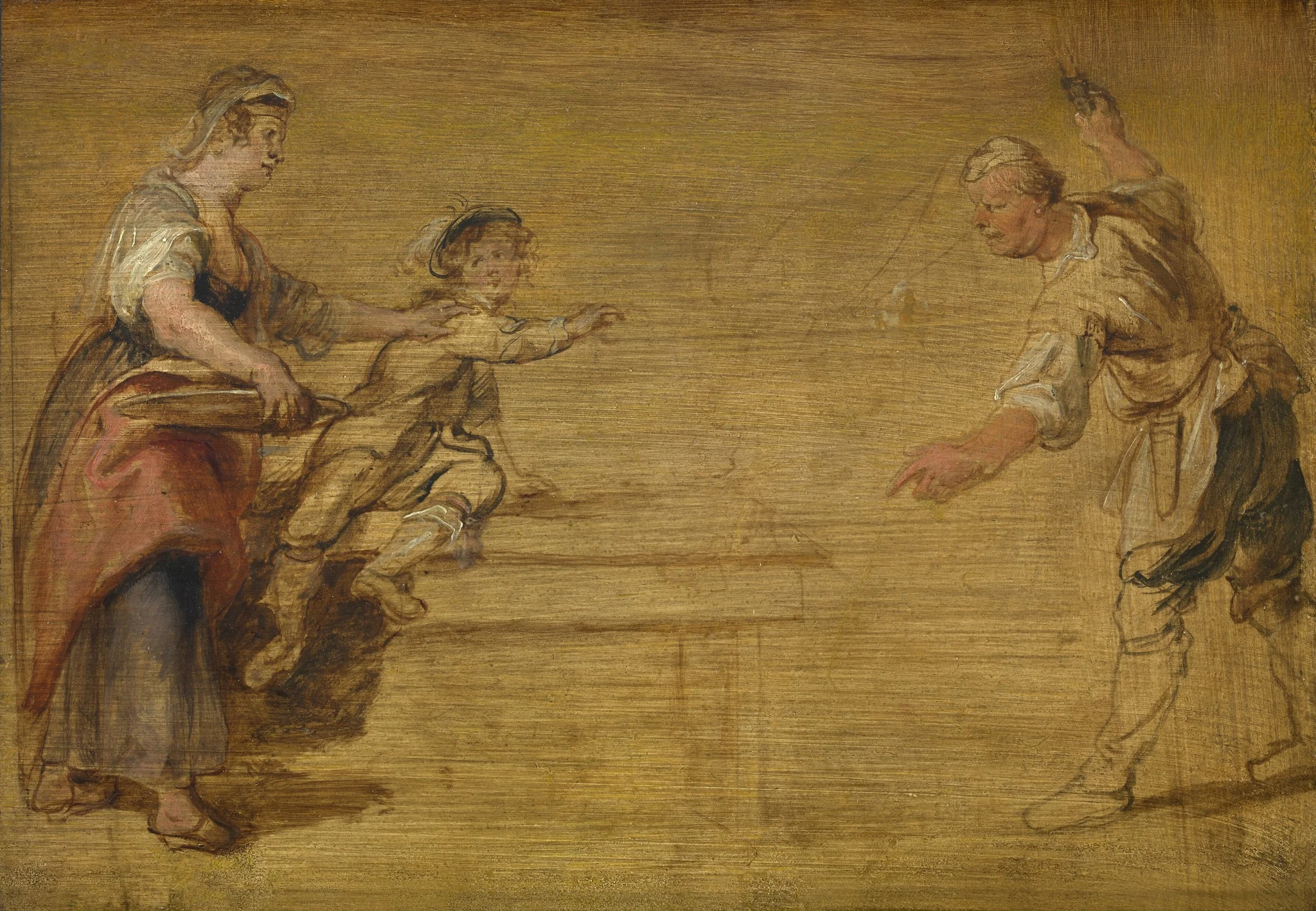 Kitchen Maid, Butcher and Boy around a Table, detail