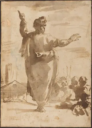 Saint Paul Preaching, by Agostino Carracci, ink, 1580