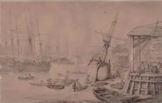 View on the Thames, by Thomas Rowlandson, watercolor, 1818