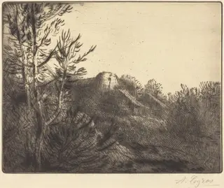 View of a Farm (La ferme de Valoux), by Alphonse Legros, ink, 1874