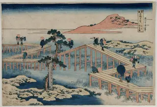 An Ancient Picture of the Eight Part Bridge in Mikawa Province (from the series Curious Views of Famous Bridges in the Provinces), by Katsushika Hokusai, 1834