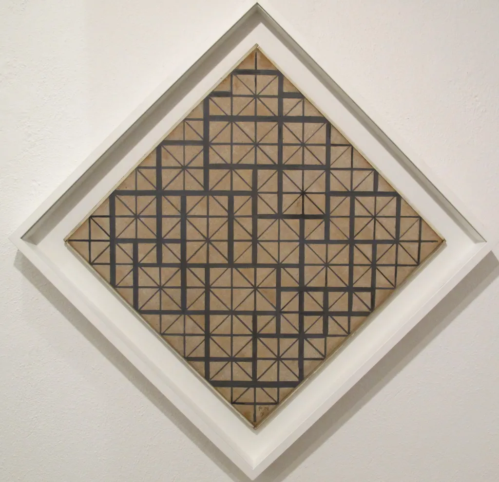 Composition with Grid 4 (Lozenge), by Piet Mondrian, oil, 1919