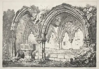 A Series of Ancient Buildings and Rural Cottages in the North of England:  Part of Kirkham Abbey, by Samuel Prout, 1821