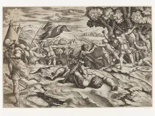David cutting off the head of Goliath, by Raphael, 1490