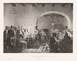 lo levò in aria gridando, ecco il pane della providenza (I Held It Aloft and Cried, "Behold the Bread of Divine Providence!"), by Gallo Gallina, ink, 1829