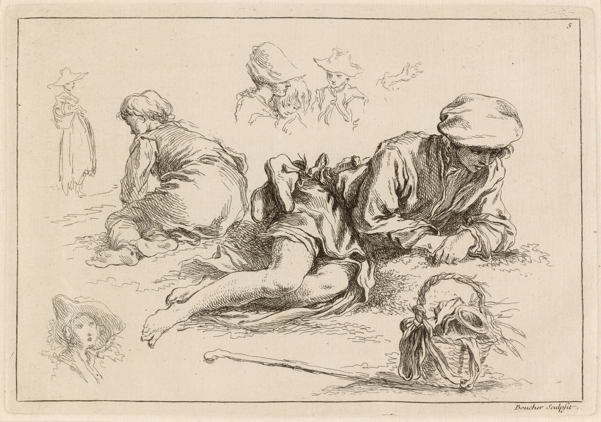 Figure Studies including Reclining Boy, detail