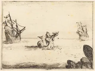 Siren between Two Ships, by Jacques Callot, ink, 1628