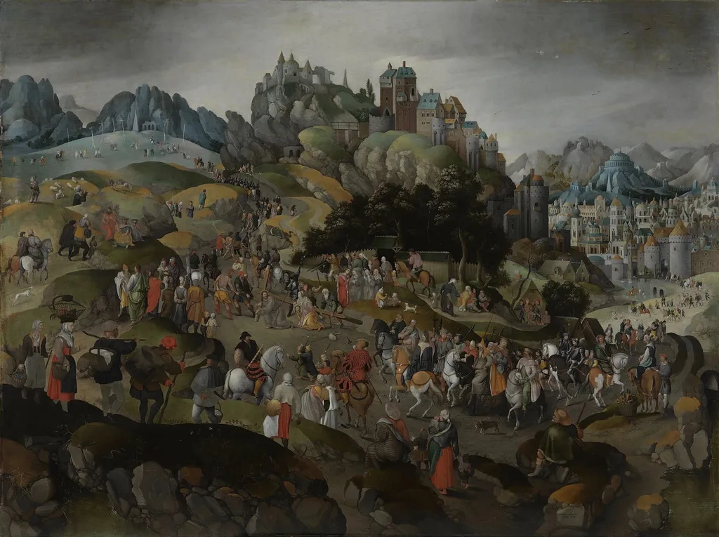 Christ carrying the Cross, by Abel Grimmer, oil, 1597