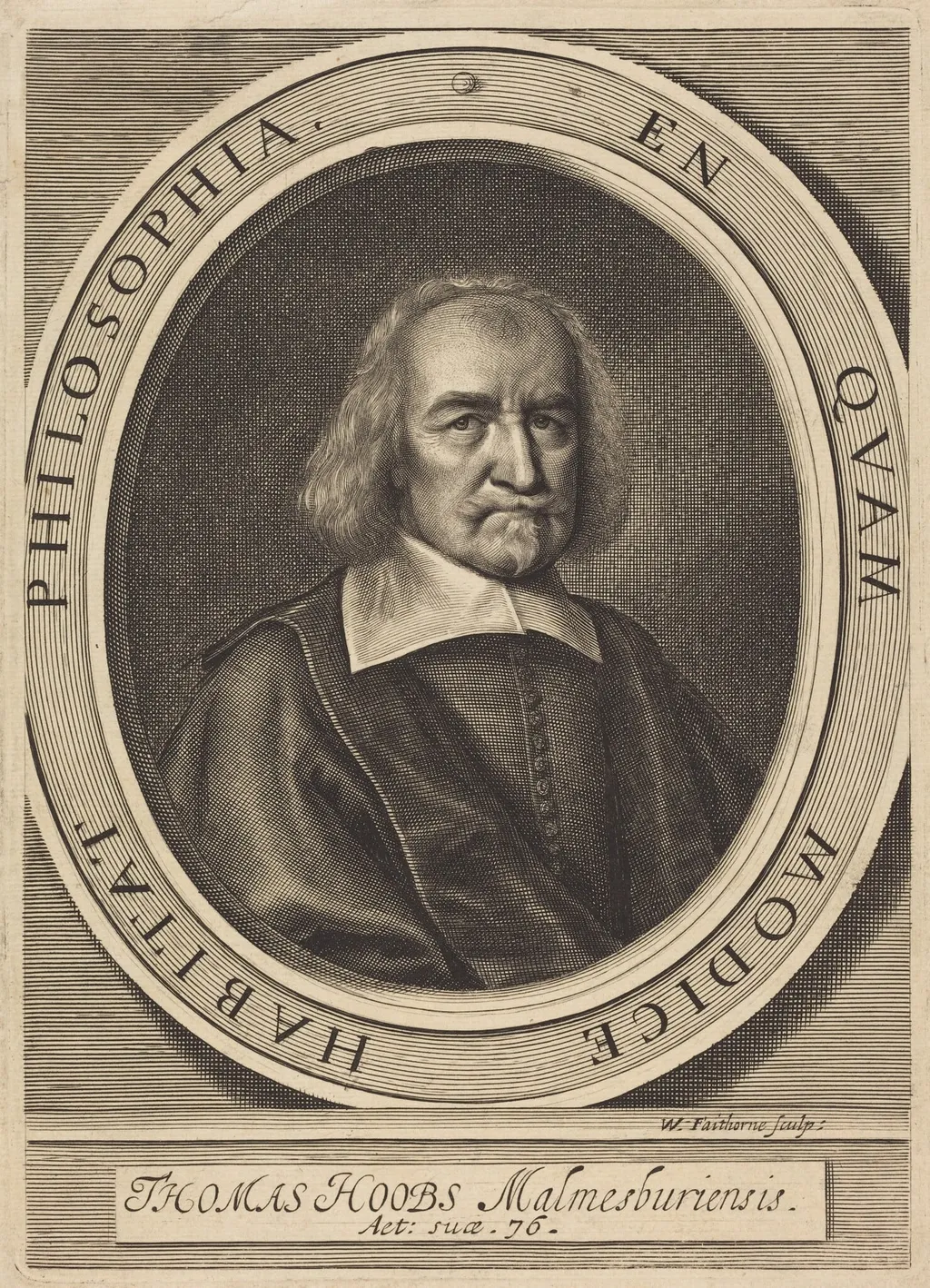 Thomas Hoobs (Thomas Hobbes), by William Faithorne, ink, 1664