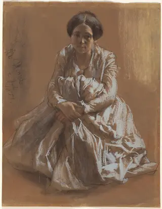 The Artist's Sister Emilie, by Adolph Menzel, chalk, 1851