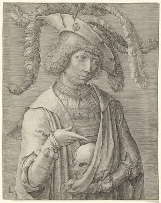 Portrait of a Young Man with a Skull, by Lucas van Leyden, ink, 1519