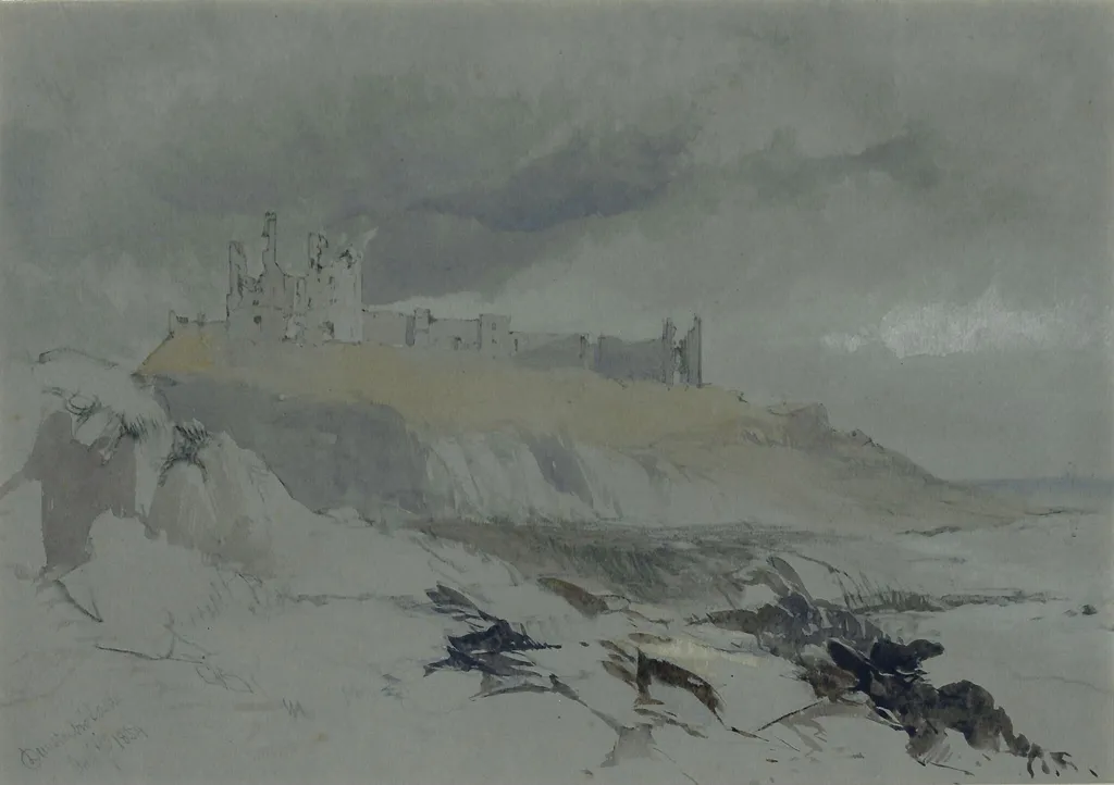 Dunstanborough Castle, by James Burrell Smith, watercolor, 1854