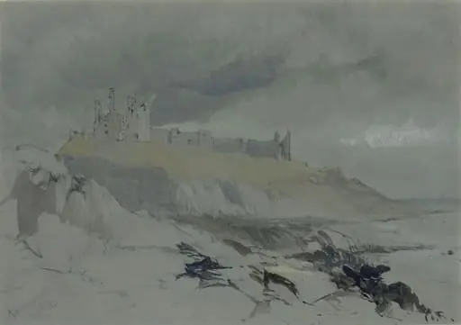 Dunstanborough Castle, by James Burrell Smith, watercolor, 1854