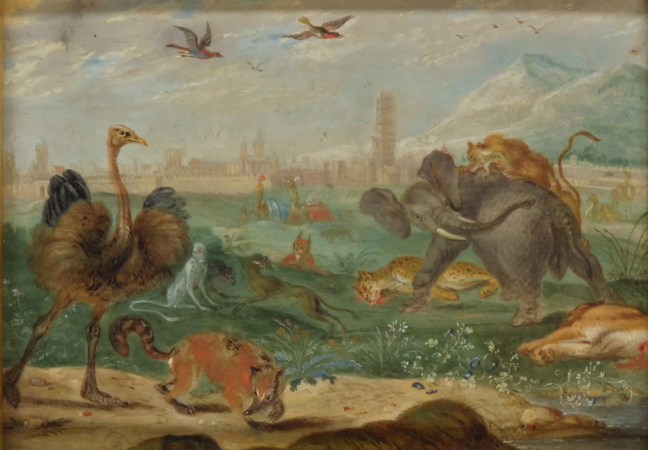 Ansichten aus den vier Weltteilen mit Szenen von Tieren: Marokko, detail