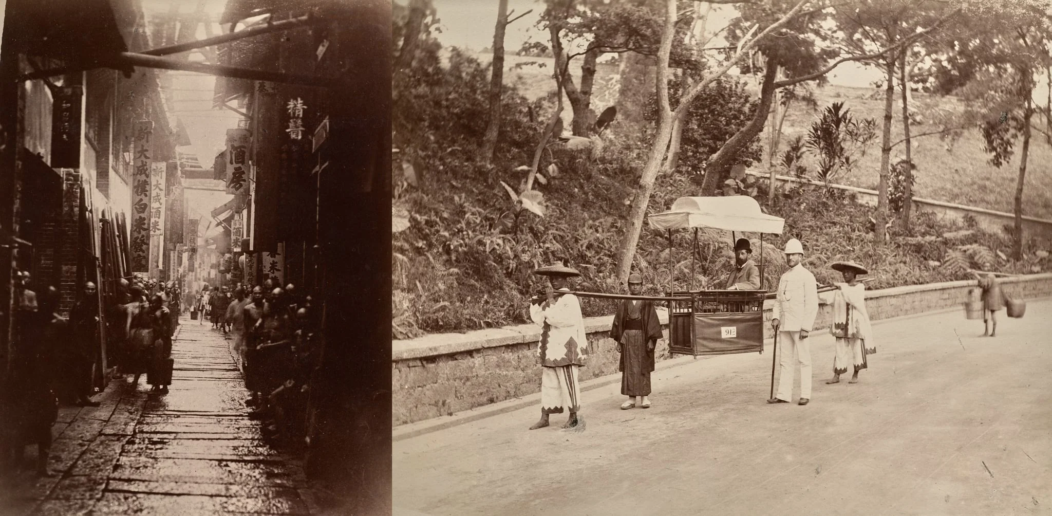 Commercial Street, Canton (recto); Untitled (man being carried in sedan chair, verso), detail