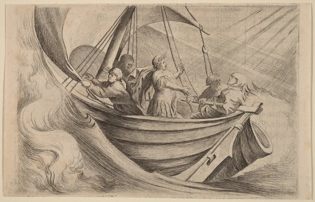 Caesar Crossing Stormy Seas, by Willem Basse, ink, 1634