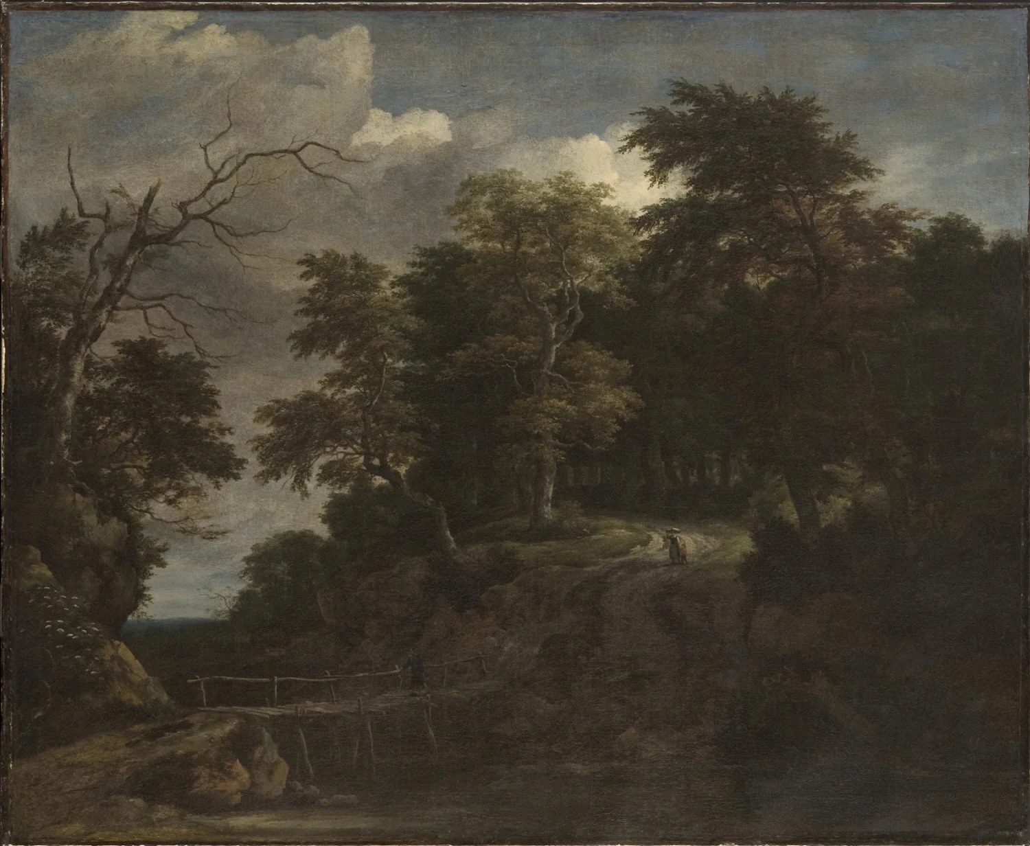 Landscape of a Forest with a Wooden Bridge, detail
