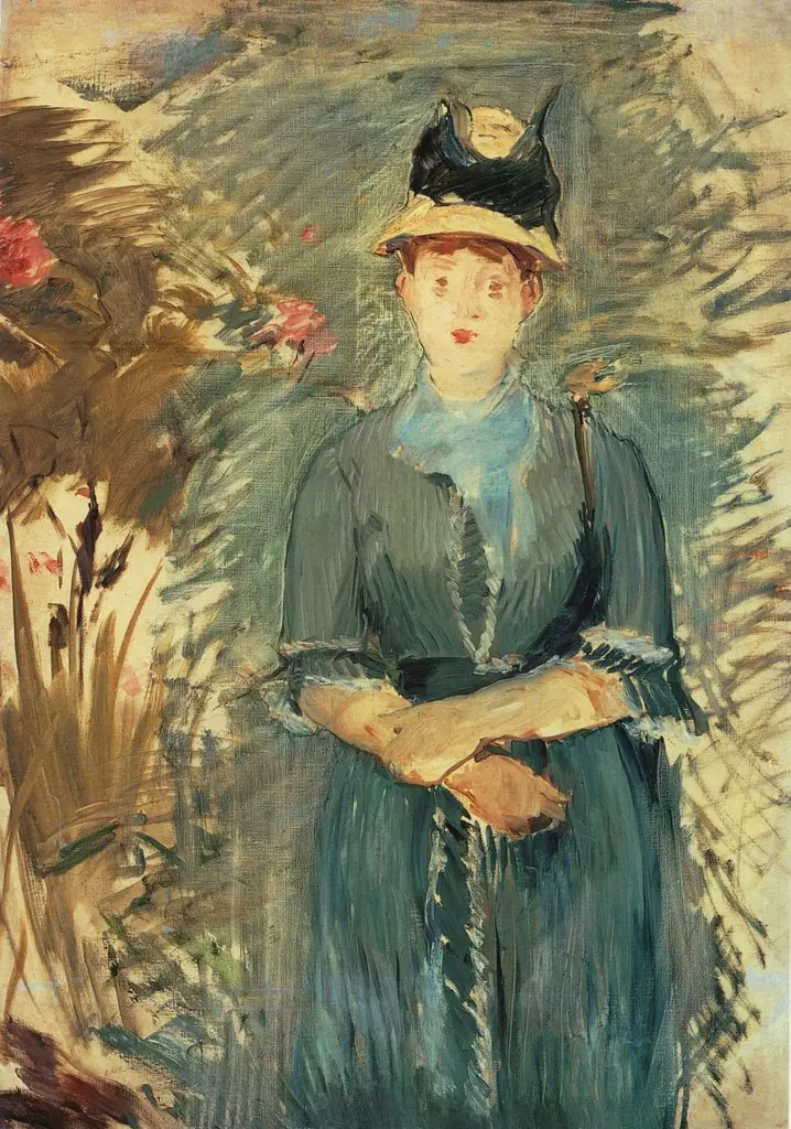 Stehende Dame zwischen Blumen, by Edouard Manet, oil