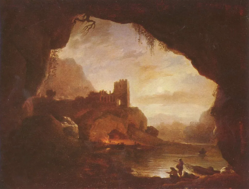 Landscape with Castle Ruins, by Claude-Joseph Vernet, oil, 1756