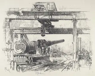 Gun-Testing, by Joseph Pennell, ink, 1916