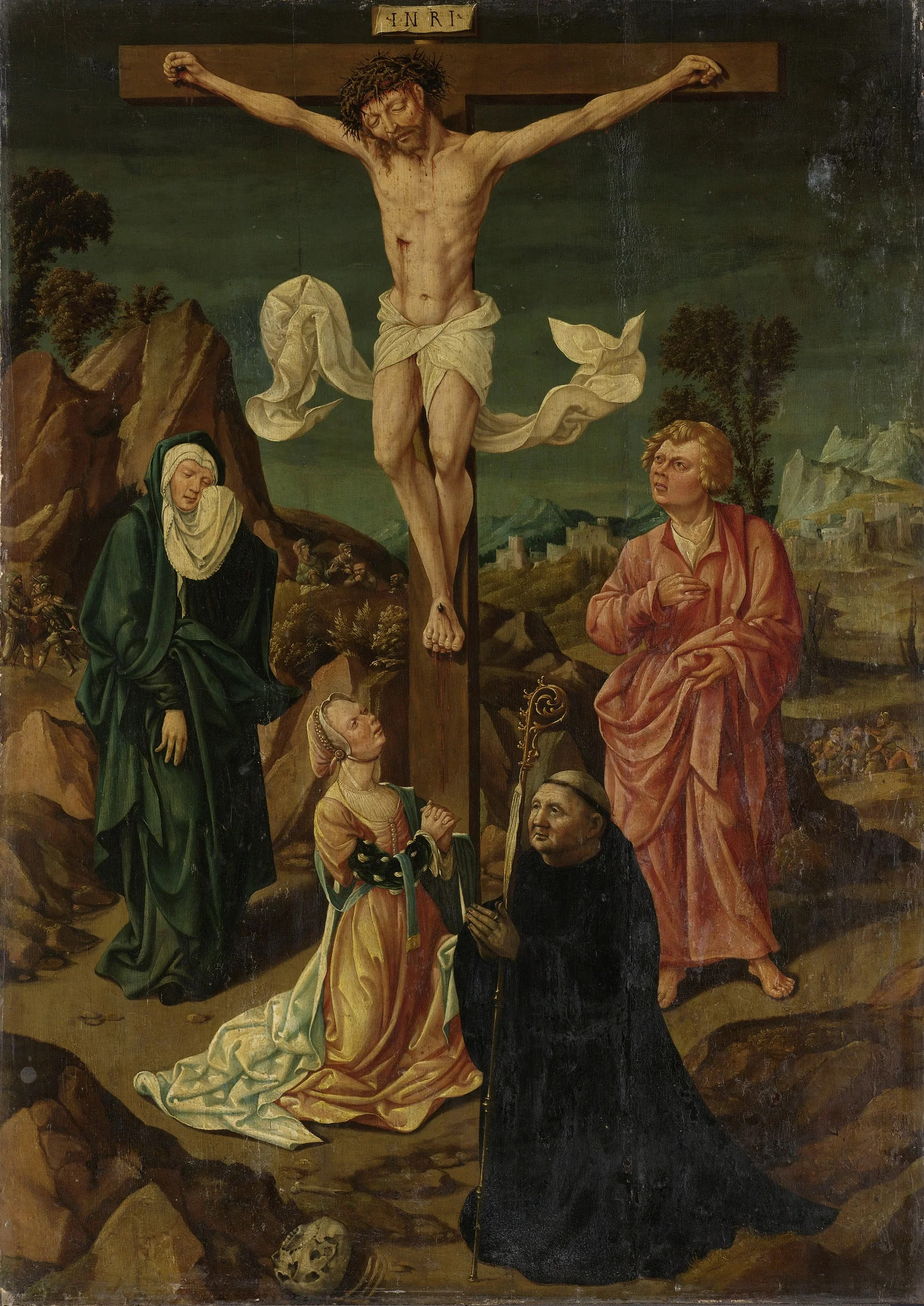 Crucifixion with the Virgin, Saint John, Mary Magdalene, a Donor, detail