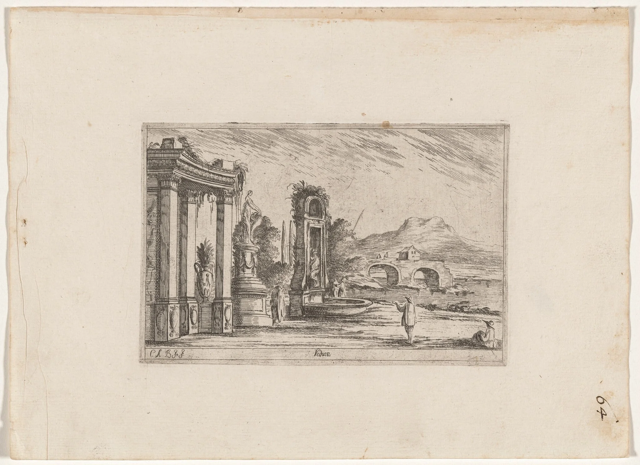 Veduta: Design for a Garden Court with a Mountain View, detail