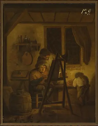 In the painter's studio, by Isaac van Ostade, oil, 1645
