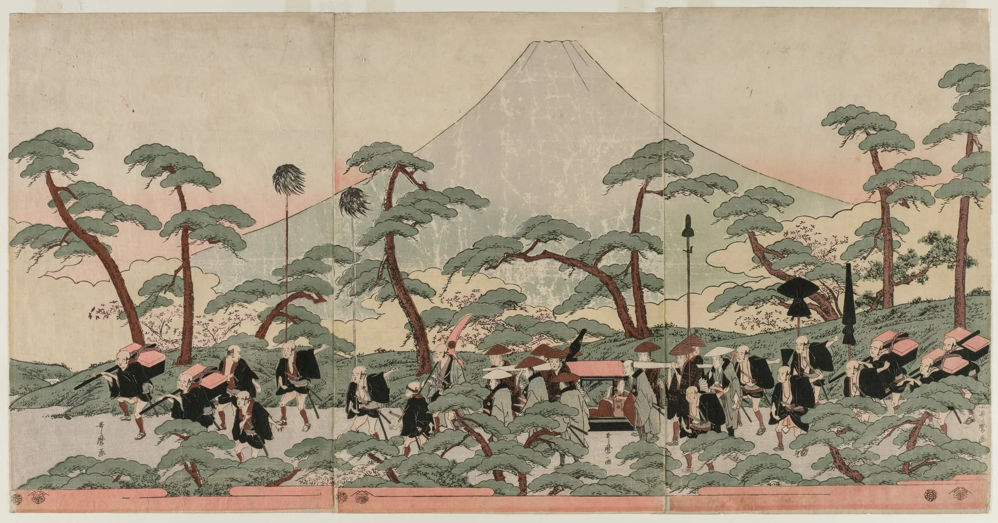 Procession at the Foot of Mount Fuji, detail