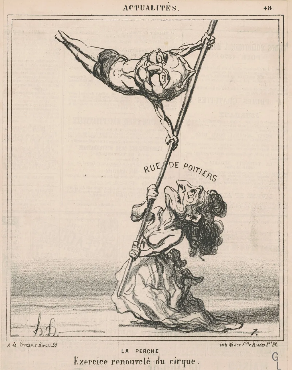 La perche, by Honoré Daumier, ink, 1870