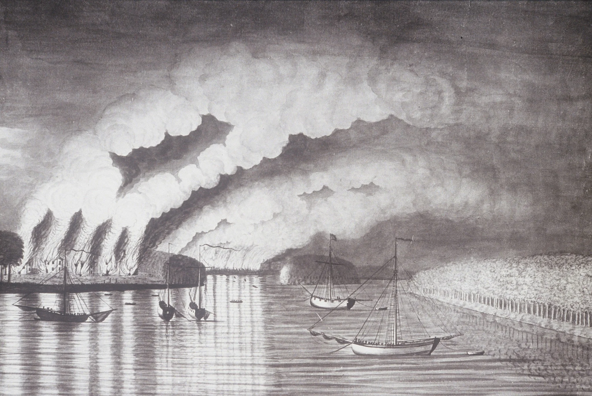 A View of the Plundering and Burning of the City of Grimross, detail