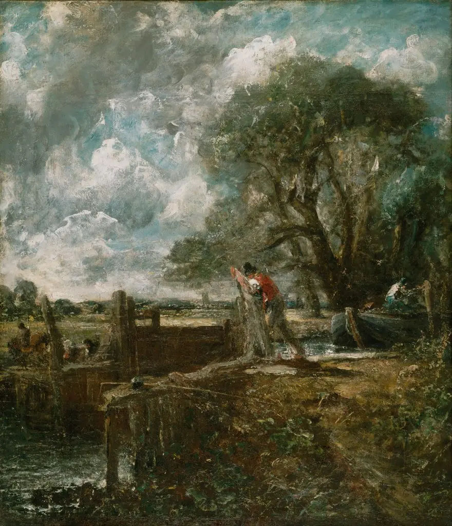 Sketch for A Boat Passing a Lock, by John Constable, oil, 1822