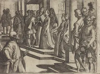 The Betrothal of Margaret of Austria to Philip III, King of Spain [verso], by Raffaello Schiaminossi, ink, 1612