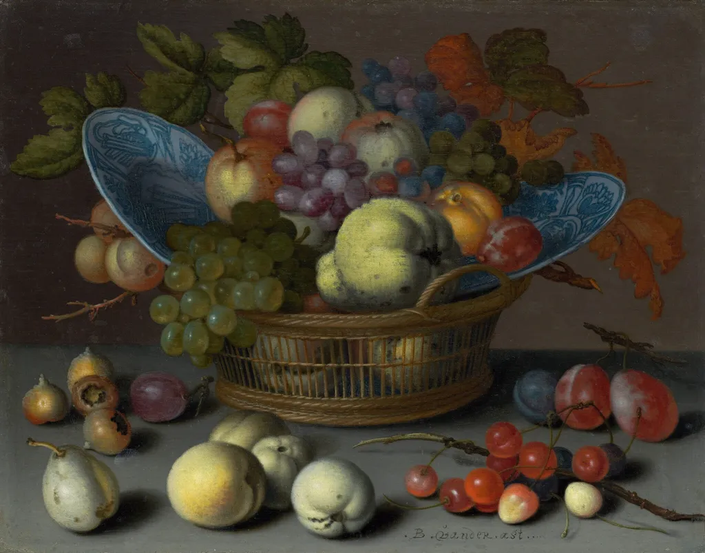 Basket of Fruits, by Balthasar van der Ast, oil, 1622
