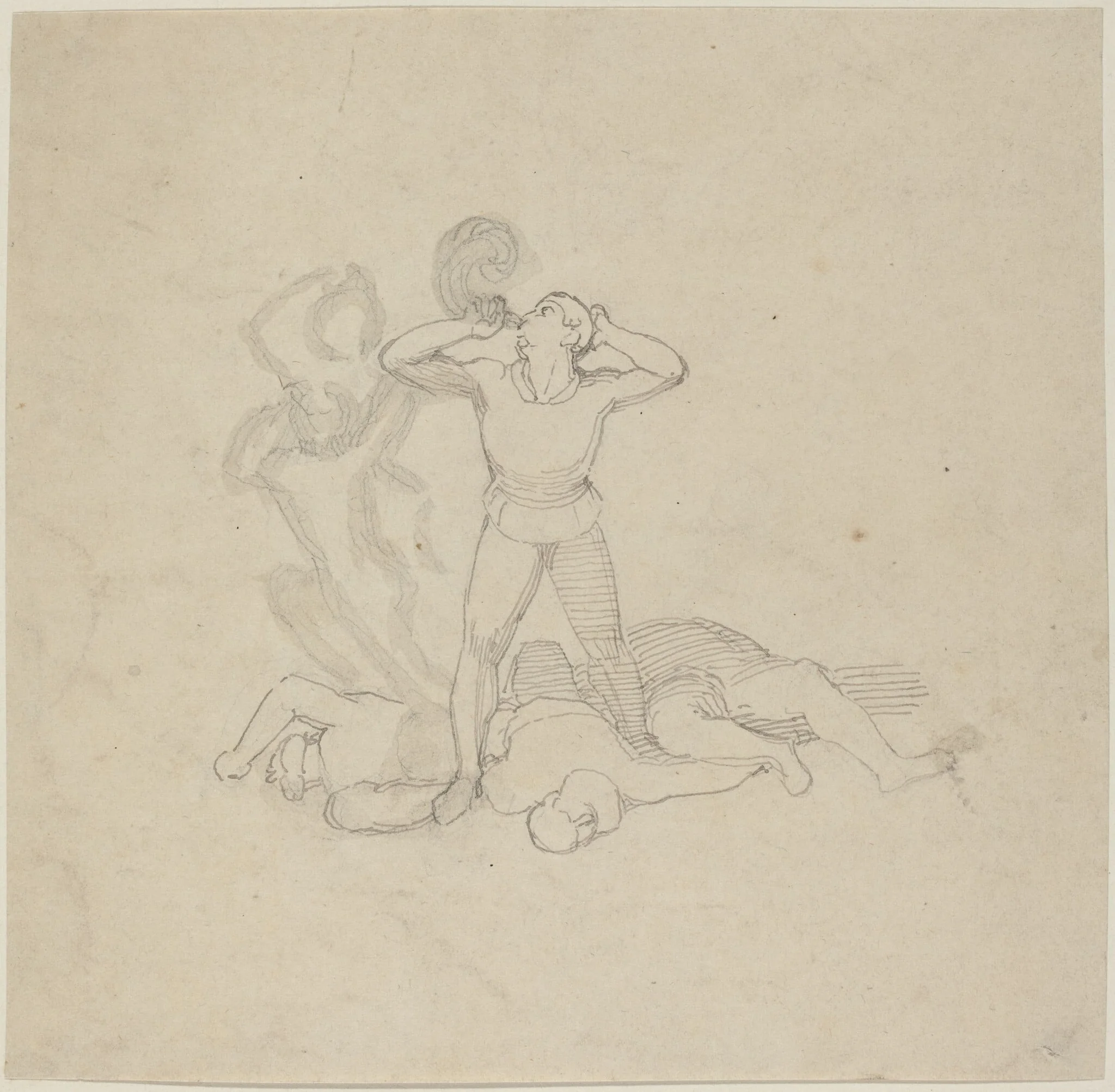 Figure Standing over Corpses, Blowing a Horn, detail