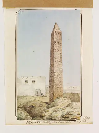 Cleopatra's Needle, Alexandria, Egypt, by John Shae Perring, watercolor, 1860