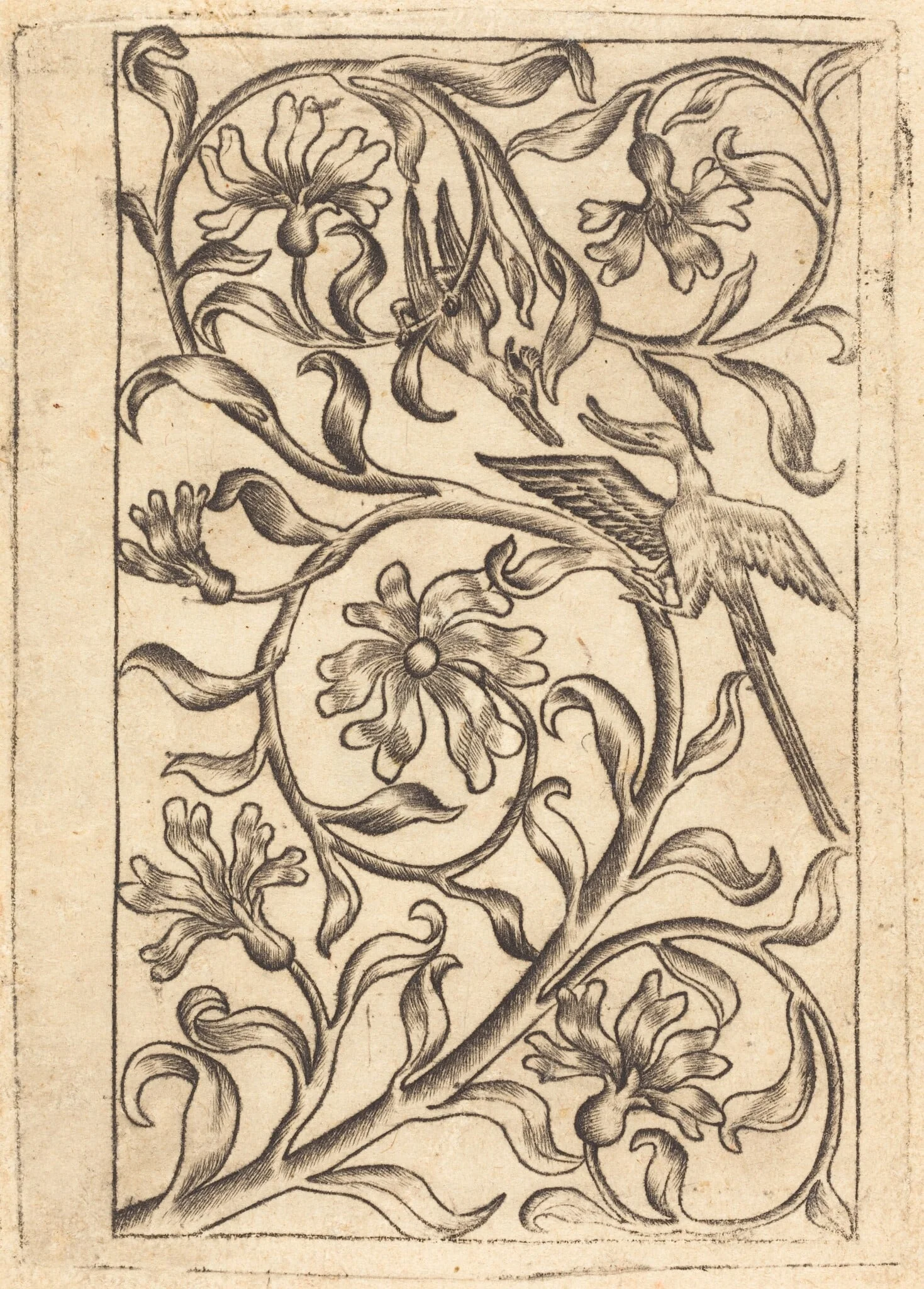 Vine Ornament with Two Birds, detail