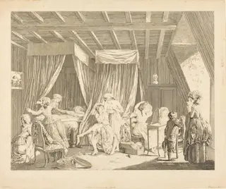 Le lever des ouvrieres en modes, by Francois-Nicolas-Barthelemy Dequevauviller, ink, 1784