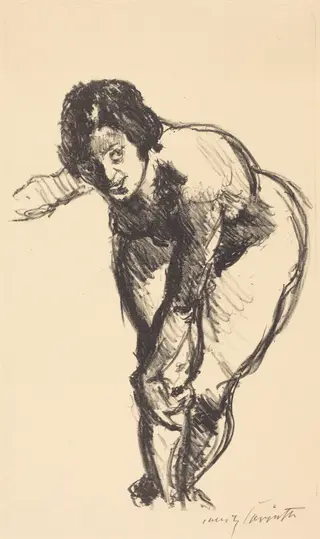 Gebeugter Akt (Nude Bending Forward), by Lovis Corinth, ink, 1916