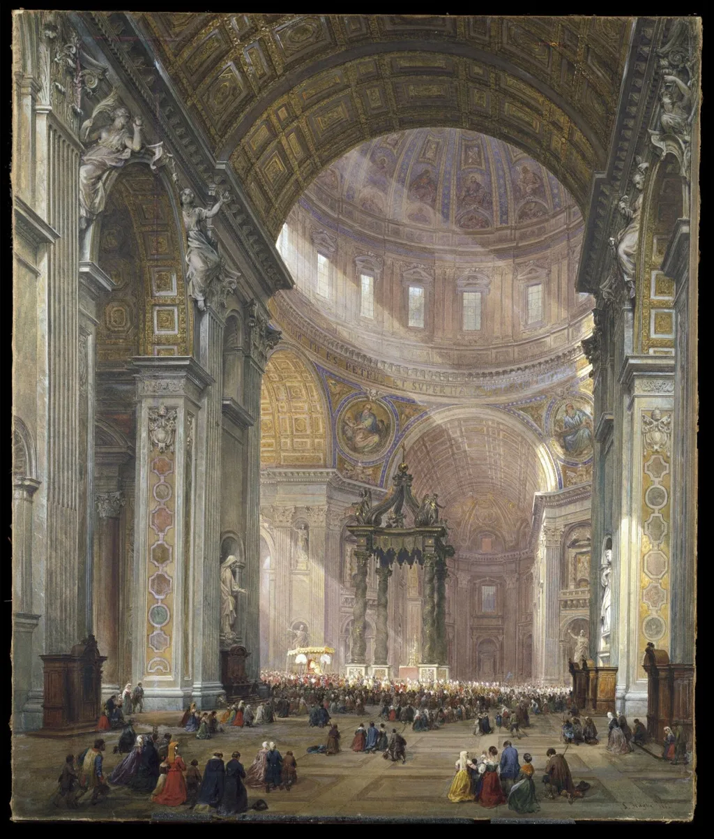 Transept of St. Peter's, Rome, by Haghe, watercolor, 1864