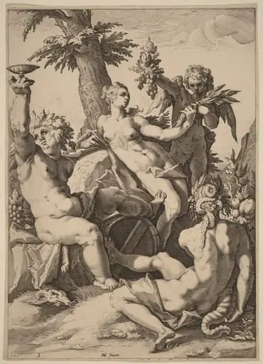 Without Ceres and Bacchus, Venus Would Freeze, by Jacob Matham, ink, 1588