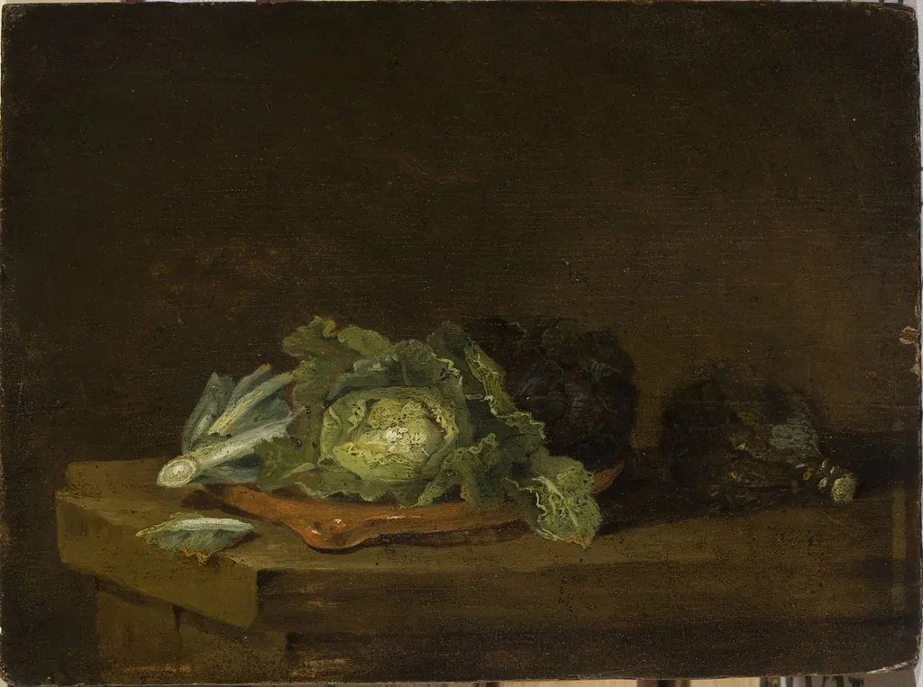 Cabbages on a Table Top, by Willem Kalf, oil, 1666