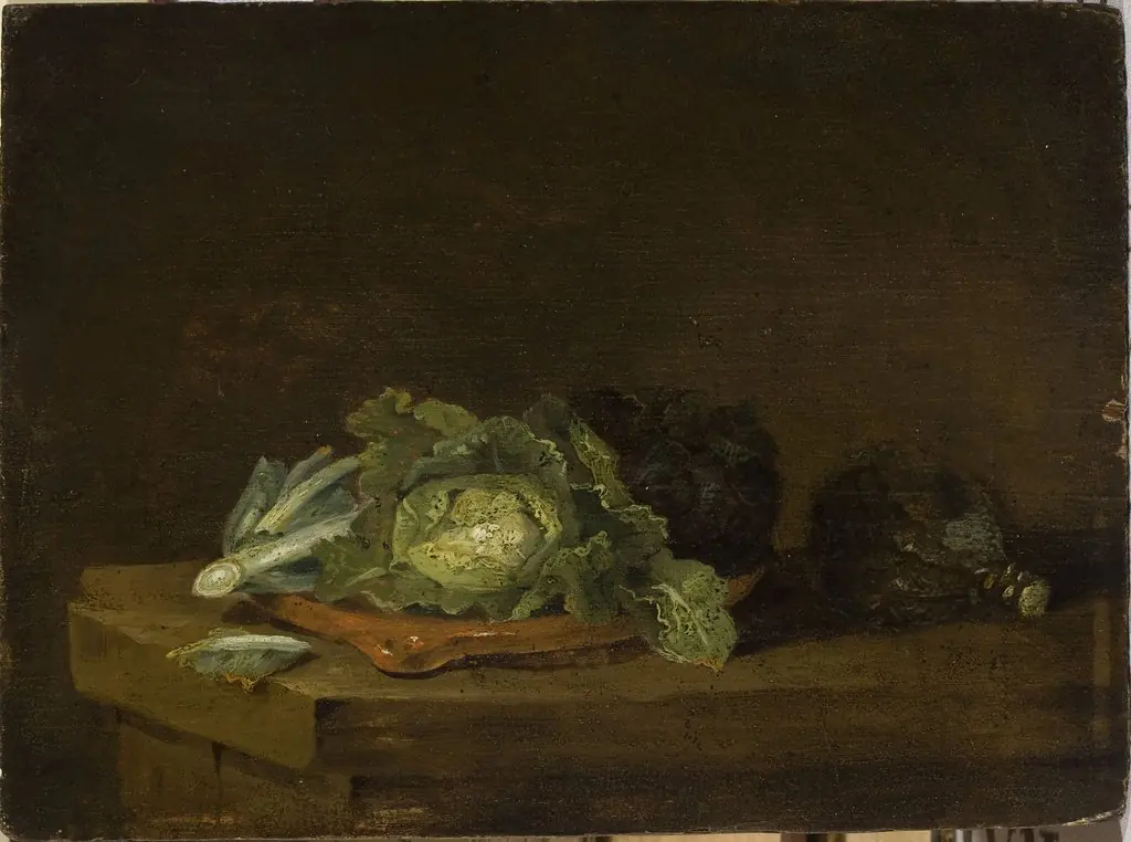 Cabbages on a Table Top, by Willem Kalf, oil, 1666