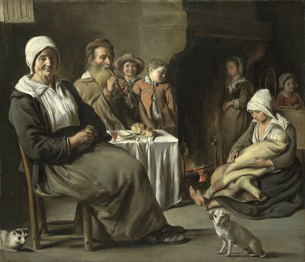 Peasant Interior with an Old Flute Player, by Louis Le Nain, oil, 1642