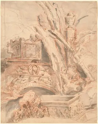 Grottesco with the Tomb of Nero, by Giovanni Battista Piranesi, ink, 1747